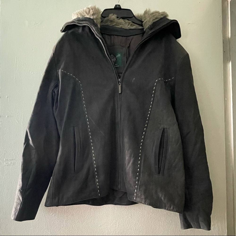 Edarly Leather Jacket with fur coating